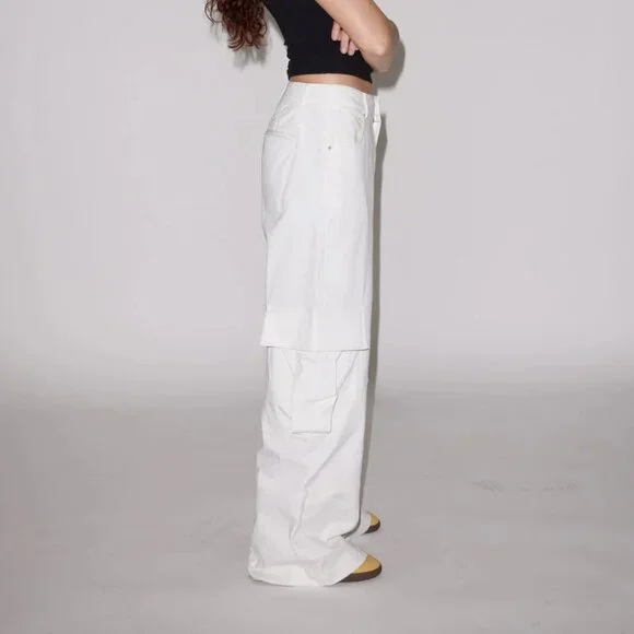 NWT Local European White RELAXED DENIM CARGO Oversized Pants Size Small - Picture 2 of 7